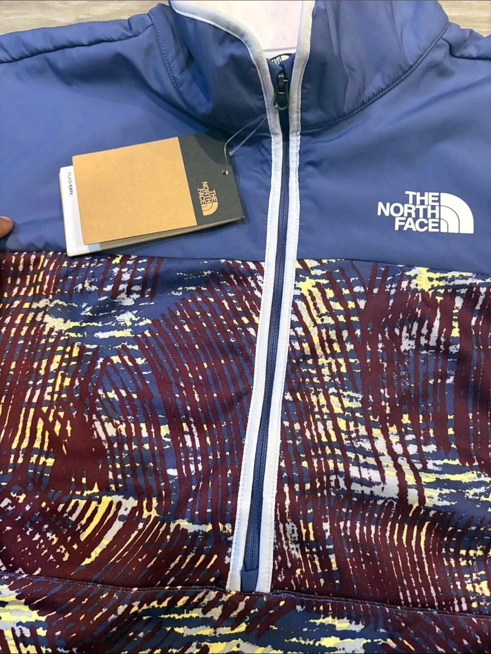 The North Face Kids' Multicolor Patterned Quarter -Zip Jacket - Blue and Maroon